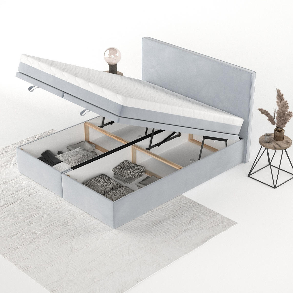 BOXBETT Zalla 160/200 cm Hellgrau im Paros Stoff - Hellgrau/Schwarz, Holz/Holzwerkstoff (160/200cm) - AltaBeds
