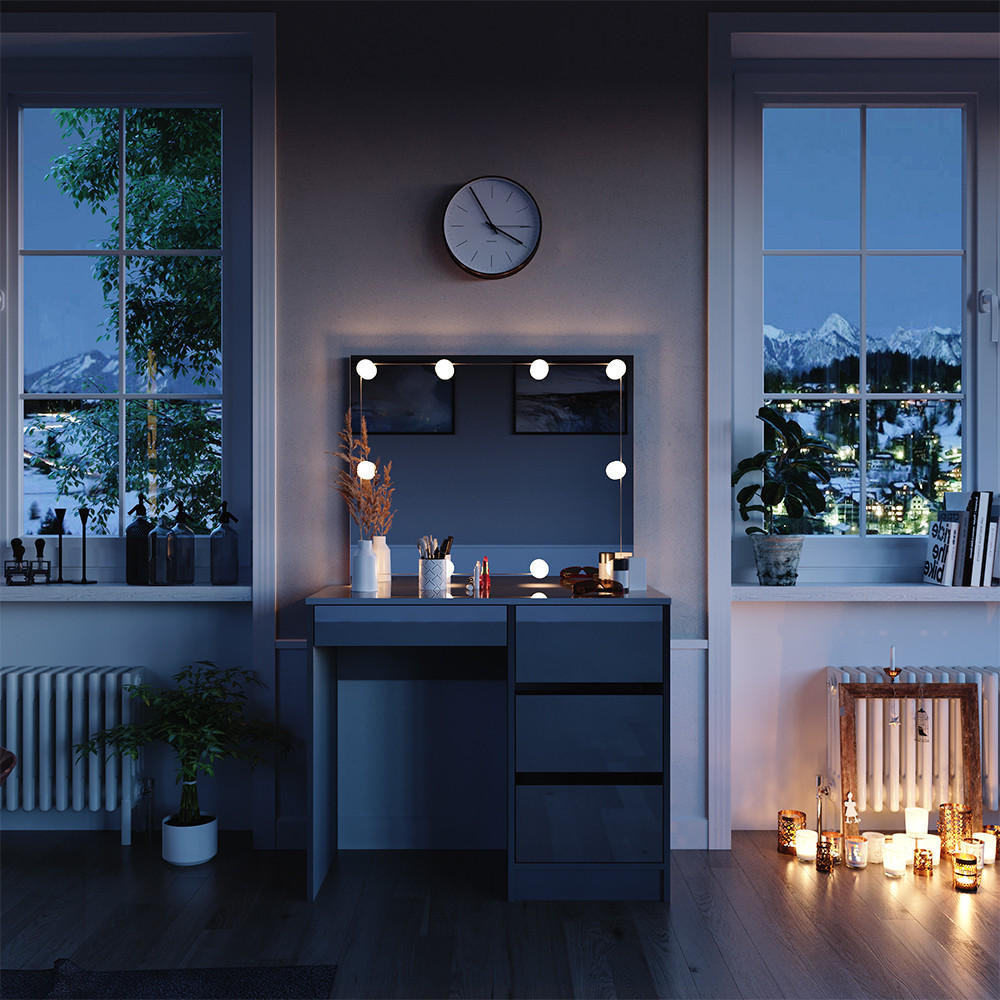 SCHMINKTISCH Sherry Grau 90 cm mit LED Beleuchtung und Hocker - Grau, Holzwerkstoff (90/75/40cm) - Vicco