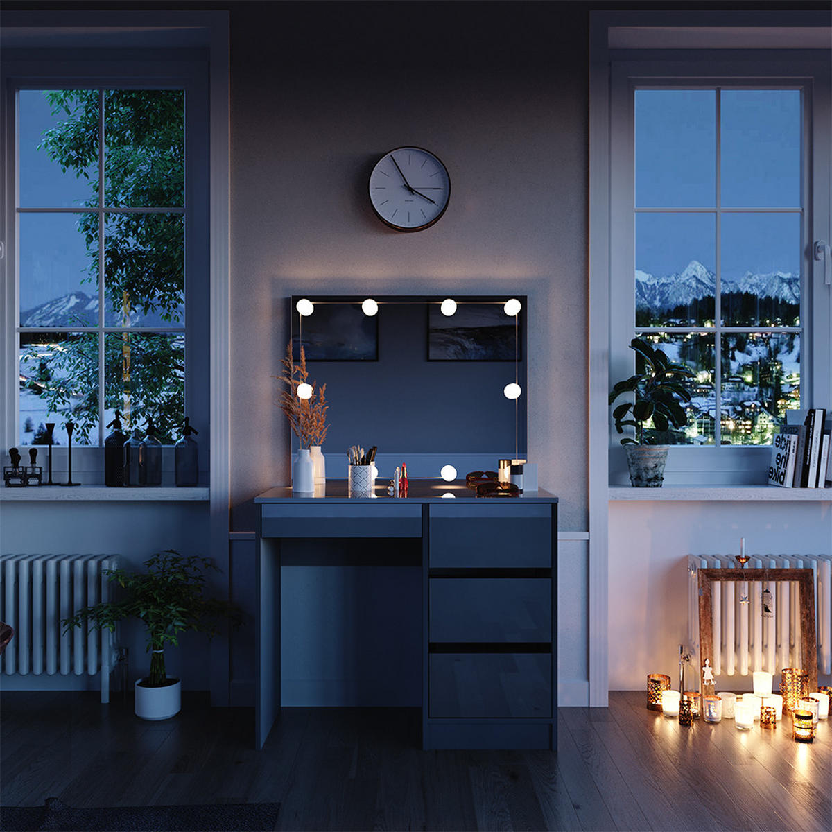 SCHMINKTISCH Sherry Grau 90 cm mit LED Beleuchtung und Hocker - Grau, Holzwerkstoff (90/75/40cm) - Vicco