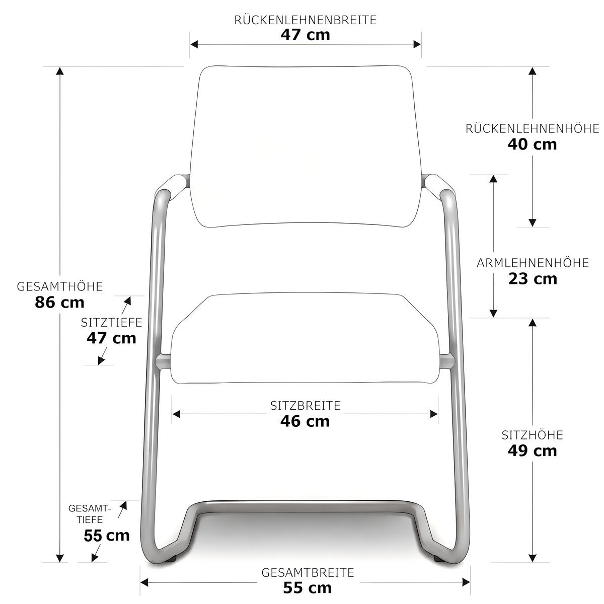 BESUCHERSTUHL V1207 Echtleder Schwarz - ergonomisch, 150 kg belastbar - Schwarz, Leder/Kunststoff (55/86/55cm) - Versee