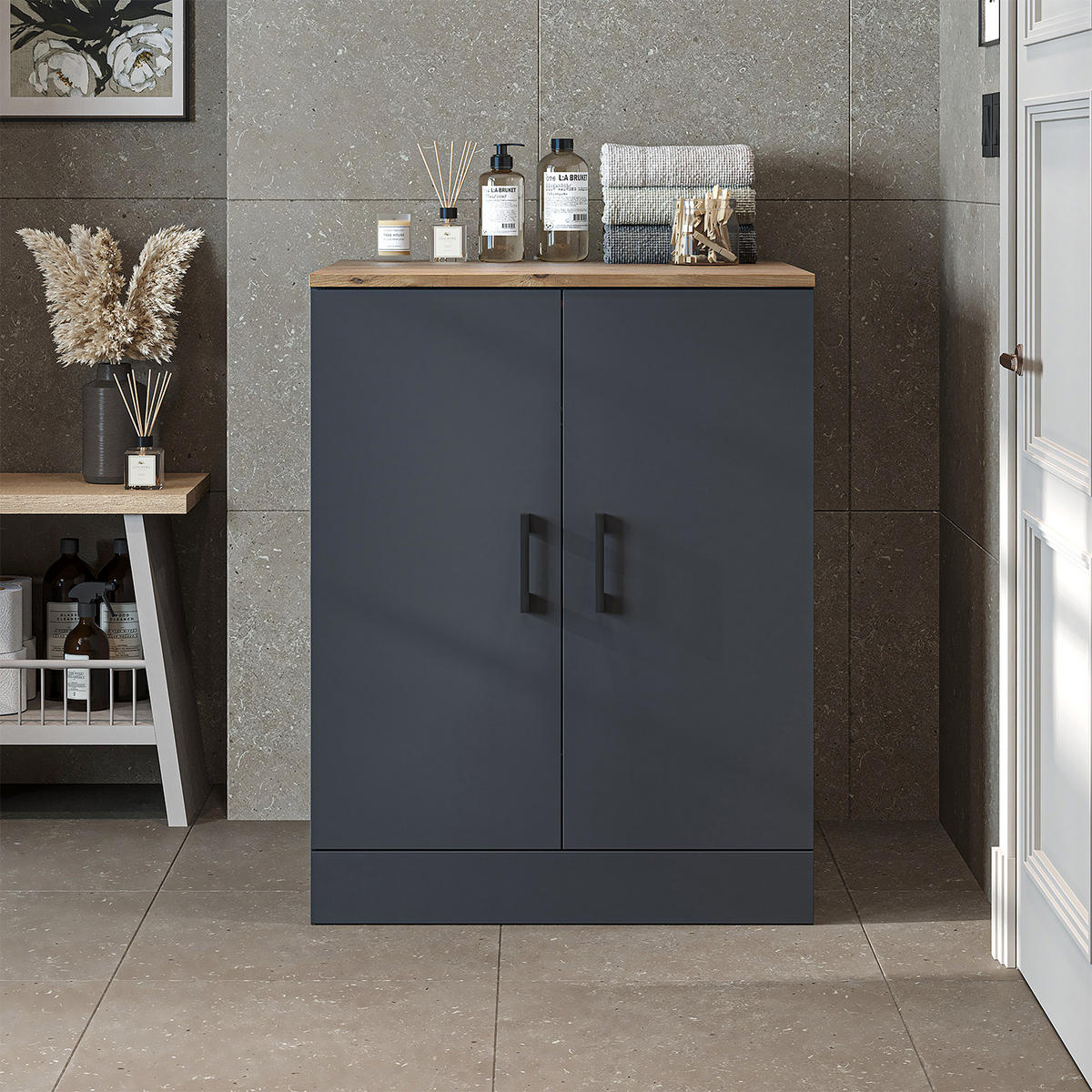 WASCHMASCHINENSCHRANK Atlantic II 70cm Breit, 90cm Hoch - Anthrazit, Holzwerkstoff (70/90/69cm)