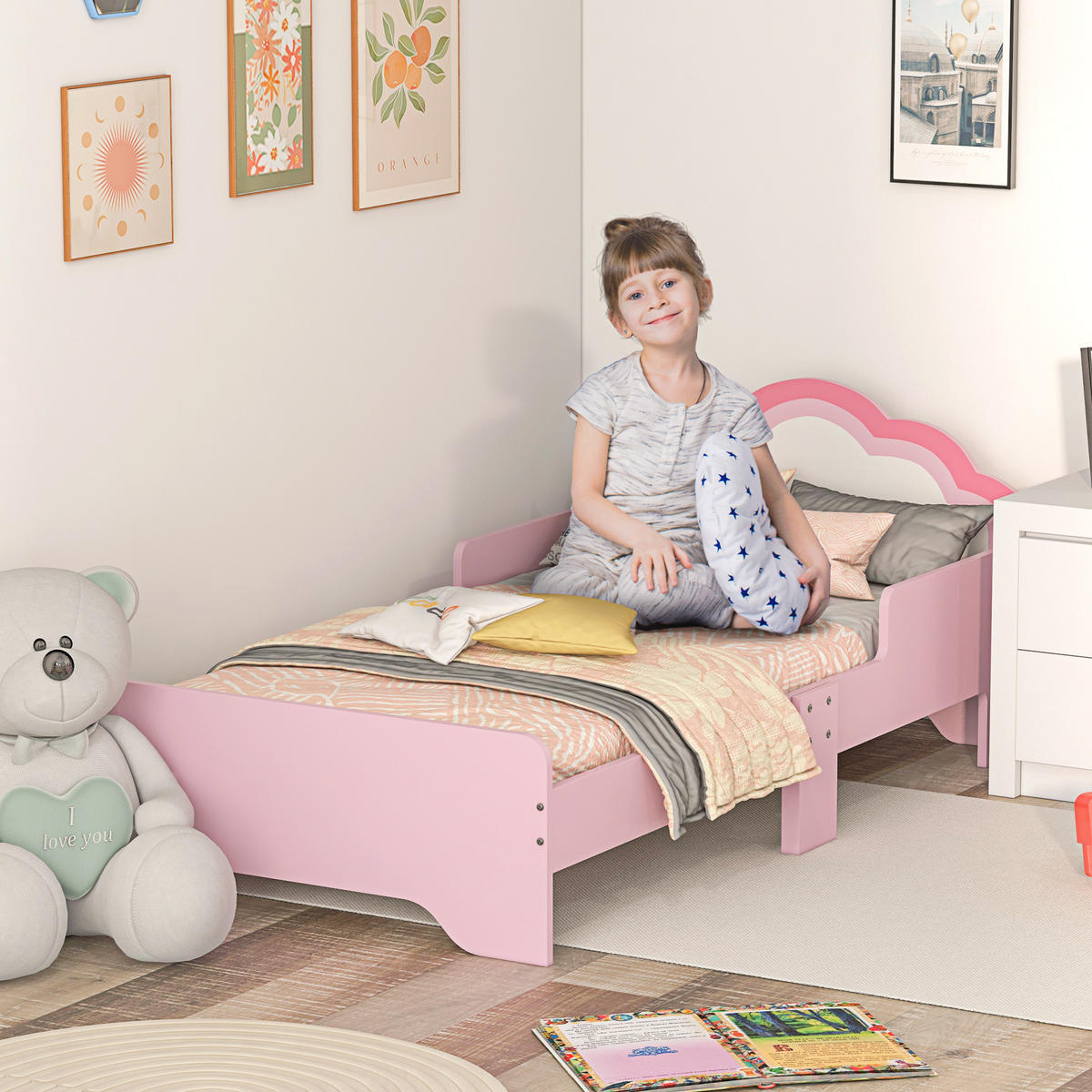 KINDERBETT 140x70 cm DE-14554 mit Wolken-Design, inkl. Lattenrost Rosa - Pink, Holzwerkstoff (70/140cm) - ComfortXL