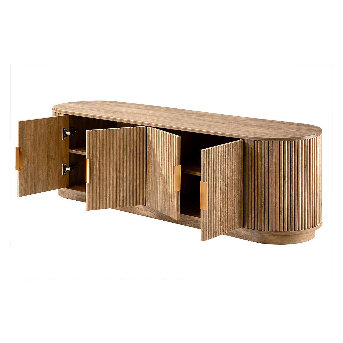 TV-LOWBOARD mit 4 Türen in Eichenoptik und Lamellenfronten 40/48/160 cm - Apfelbaumfarben, Holzwerkstoff (40/48/160cm) - Calicosy