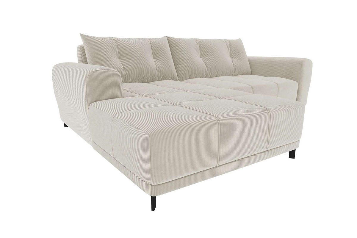 ECKSOFA Massimo Cordstoff Greige inkl. Schlaffunktion Links - Greige/Schwarz, Textil/Metall (246/177cm) - 99rooms