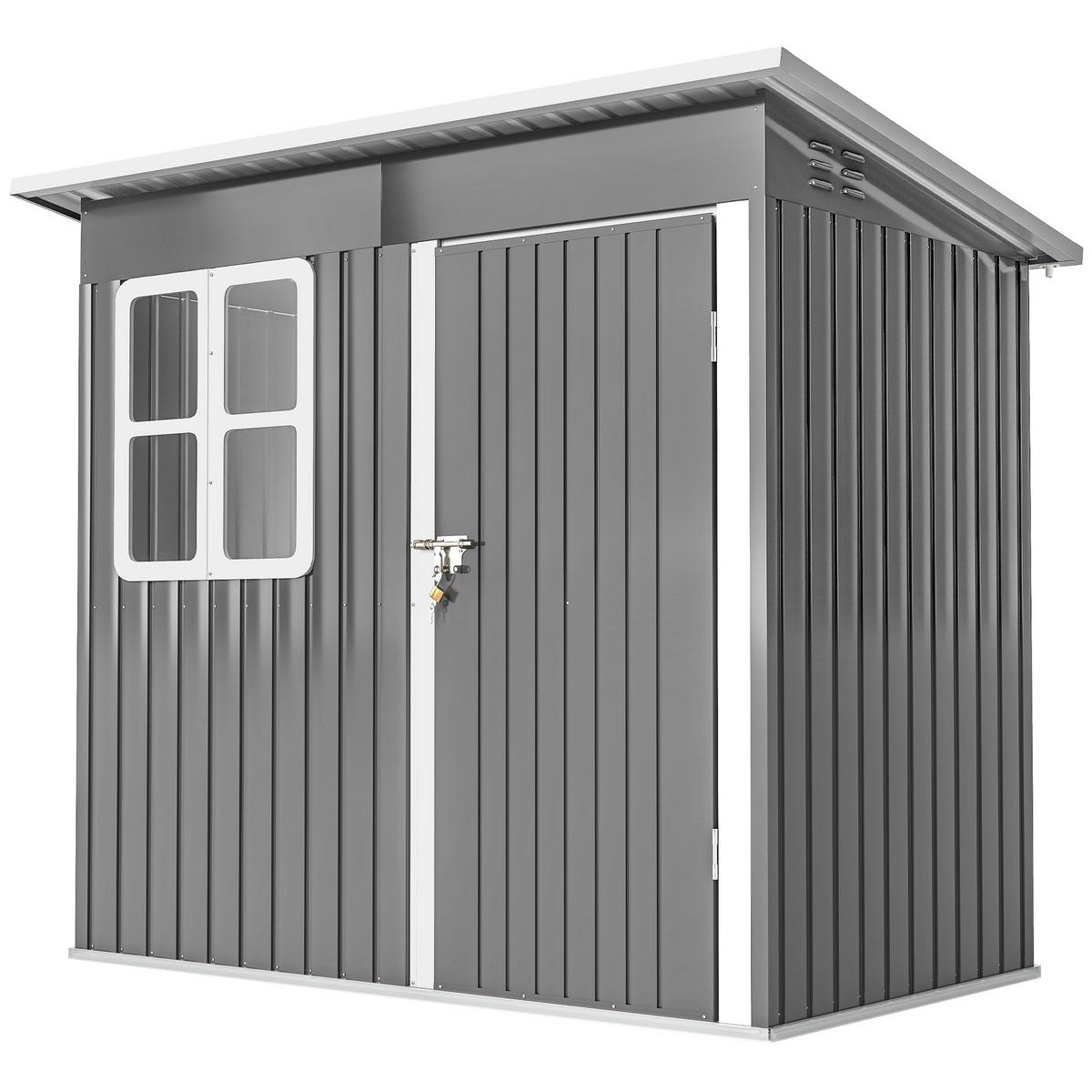 GARTENSCHUPPEN DE-08150 mit Fenster & abschließbarer Tür Grau - Dunkelgrau, Metall (133/190/211cm) - ComfortXL