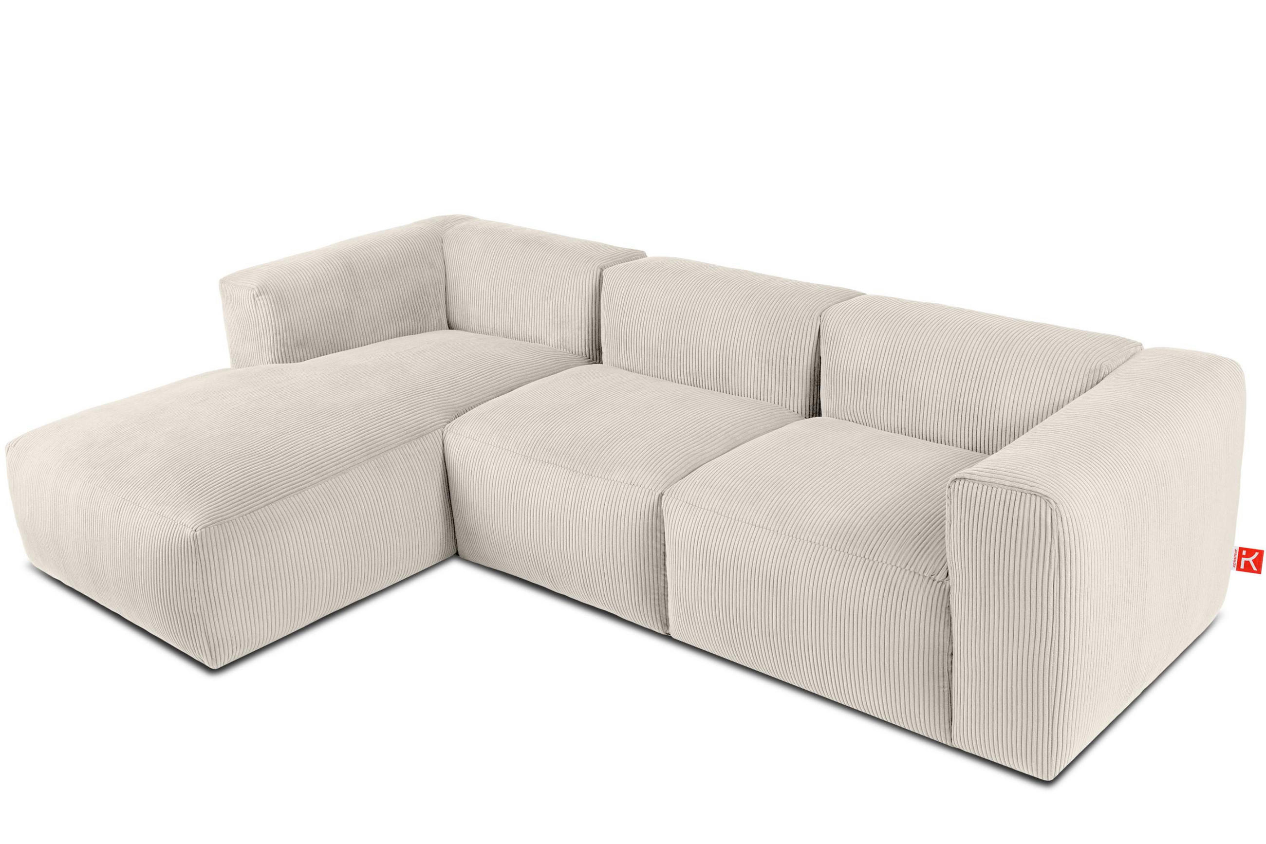 ECKMODULSOFA-LINKS BUFFO mit extrem weicher und bequemer Sitzfläche, Kordstoff, cremefarben - Creme, Textil (297/180cm) - KONSIMO®