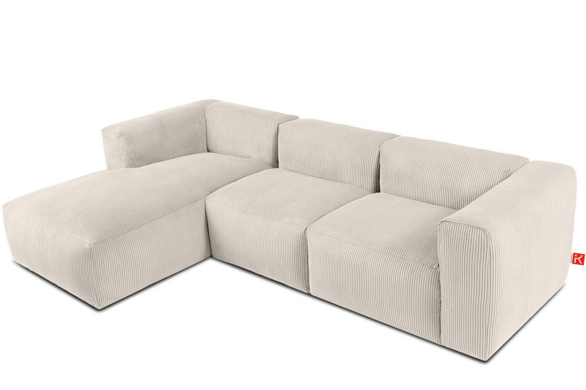 ECKMODULSOFA-LINKS BUFFO mit extrem weicher und bequemer Sitzfläche, Kordstoff, cremefarben - Creme, Textil (297/180cm) - KONSIMO®