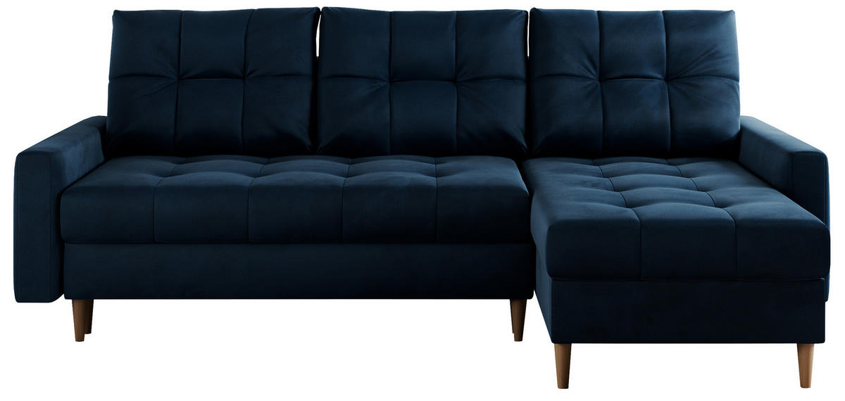 ECKSOFA Colin Velvet Dunkelblau - Dunkelblau/Braun, Holz/Textil (220/140cm) - MKS