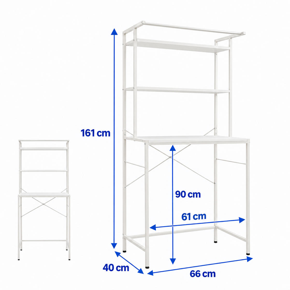 WASCHMASCHINENREGAL Weiß 3 Ablagen - Weiß, Holzwerkstoff/Metall (66/161/40cm) - Relaxdays