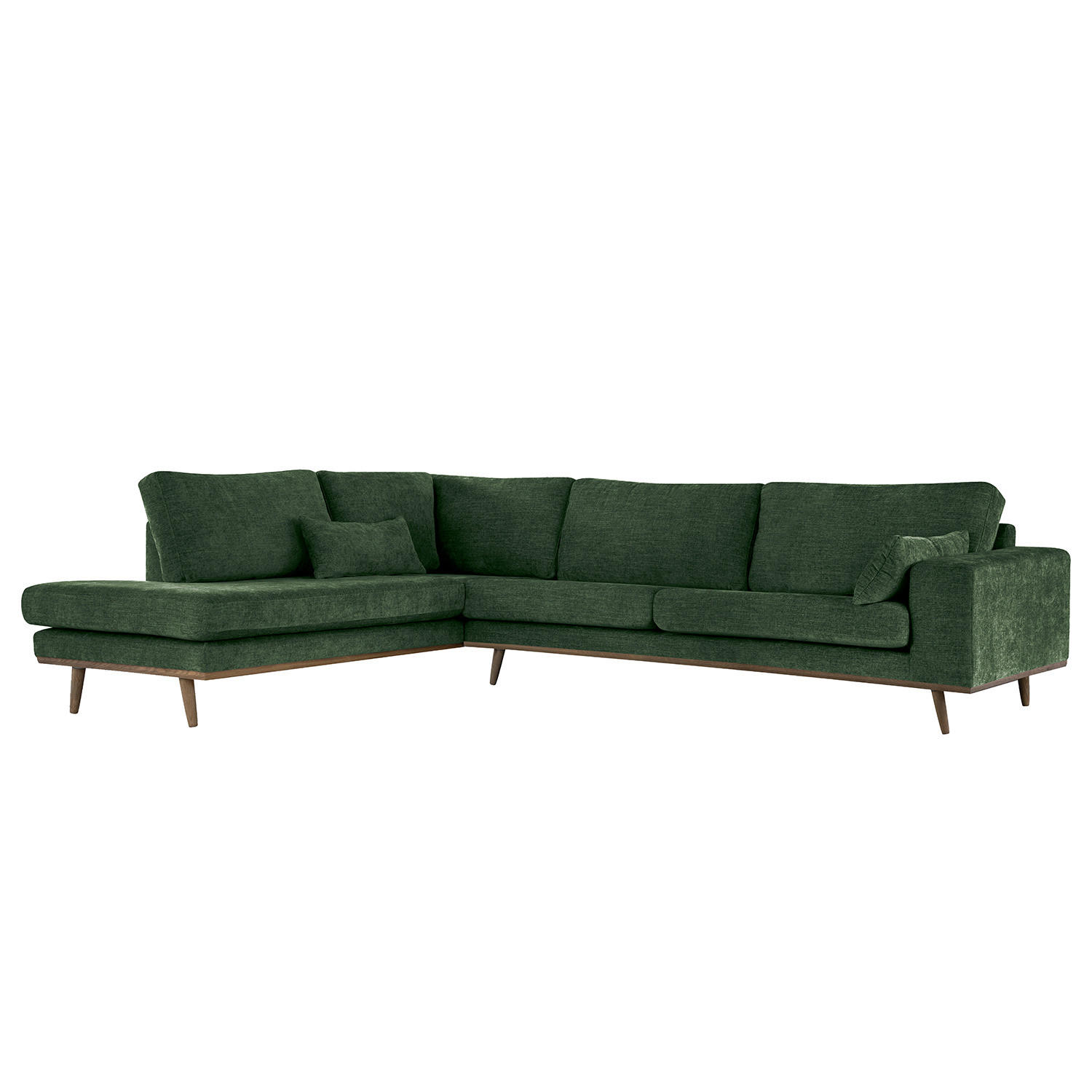 ECKSOFA mit Ottomane - Dunkelgrün/Eichefarben, Eichenholz/Textil (287/219cm) - home24