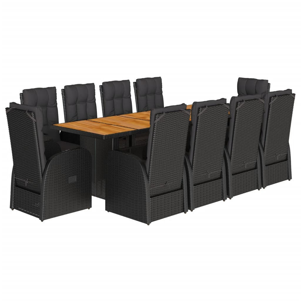 GARTEN-ESSGRUPPE 11Er Set Mit Kissen Schwarz Poly Rattan - Schwarz, Kunststoff - vidaXL