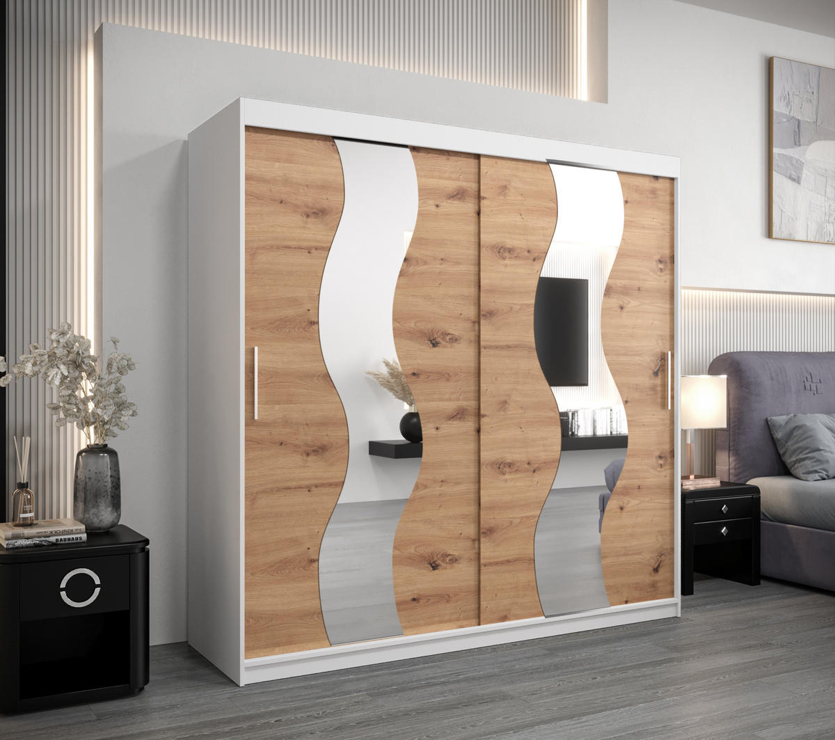SCHWEBETÜRENSCHRANK 200/200/62 2-türig - Silberfarben/Eiche Artisan, Holz/Kunststoff (200/200/62cm) - Abiks Möbel