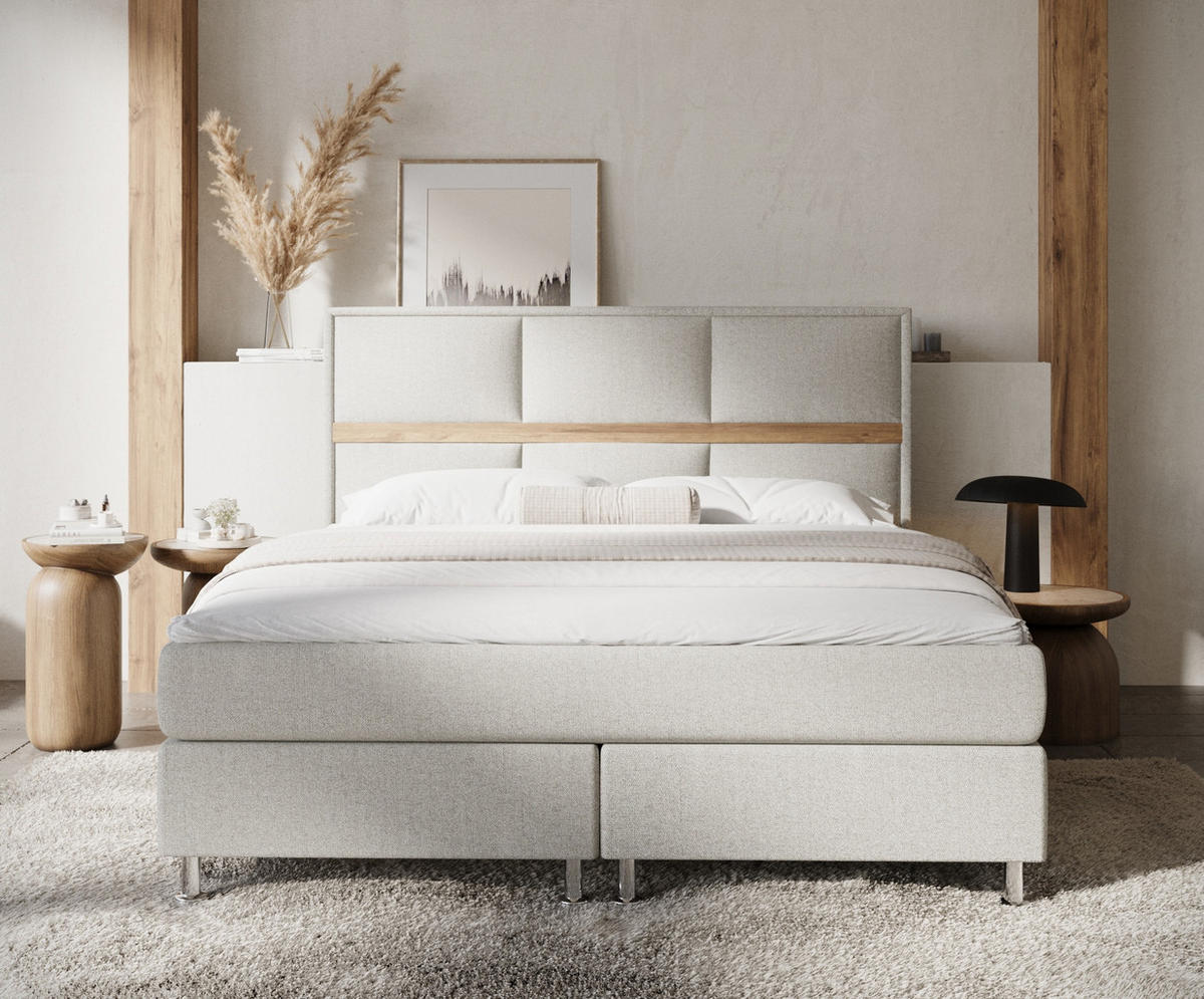 BOXSPRINGBETT Soto Hellbeige 160/200 cm mit Latex-Topper - Beige/Silberfarben, Holz/Holzwerkstoff (160/200cm) - Maison de Reve