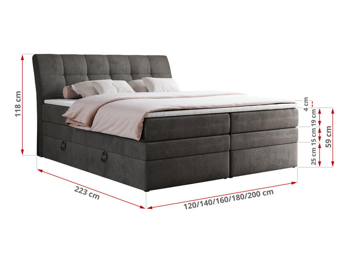 BOXSPRINGBETT GOLD-10 KING 160/200 Dunkelgrau Velvet - H4 - Dunkelgrau, Holz/Textil (160/200cm) - MKS