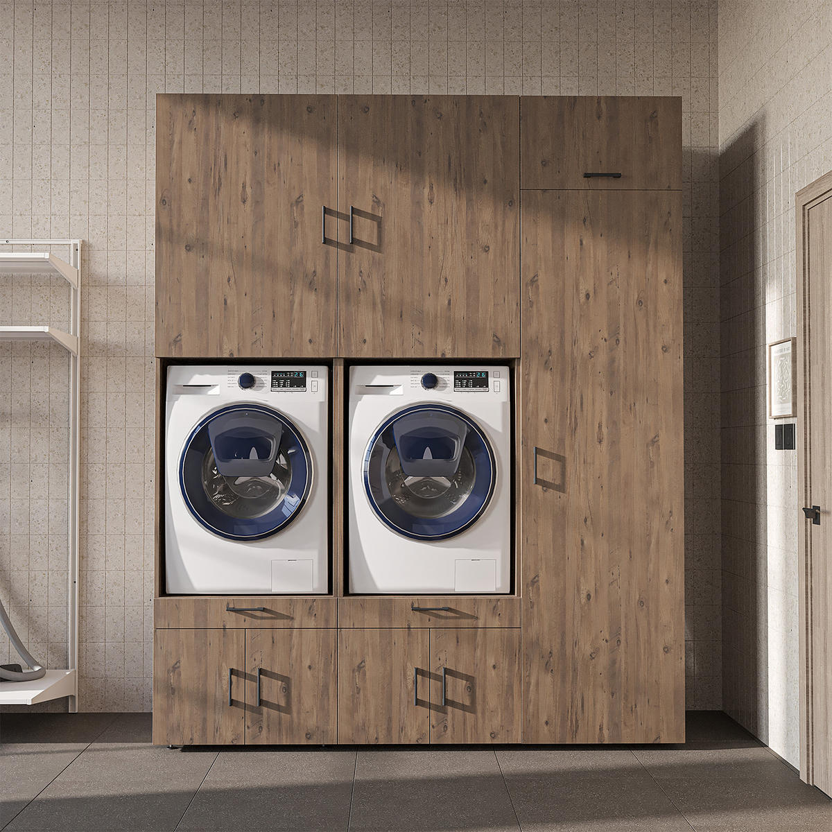 WASCHMASCHINENSCHRANK Serie 3 194cm Breit, 240cm Hoch - Eichefarben, Holzwerkstoff (194/240/67cm)