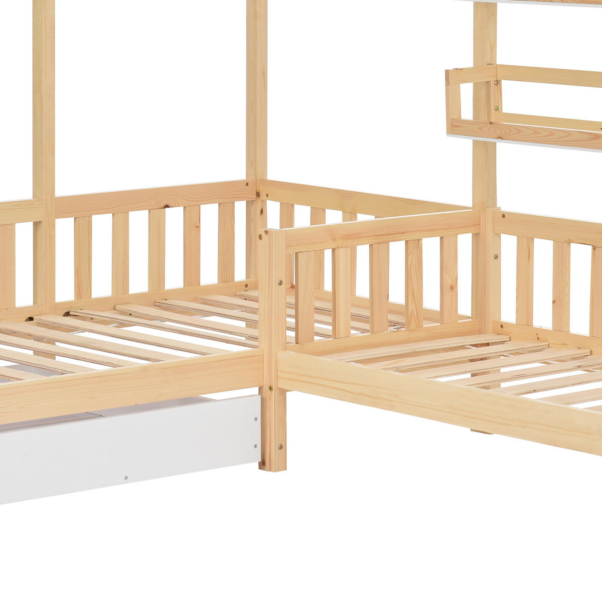 KINDERBETT Hausbett mit Schubladen und Regalen 90x200 cm/140x70 cm Natur - Braun, Holz (90/200cm) - Meubliv
