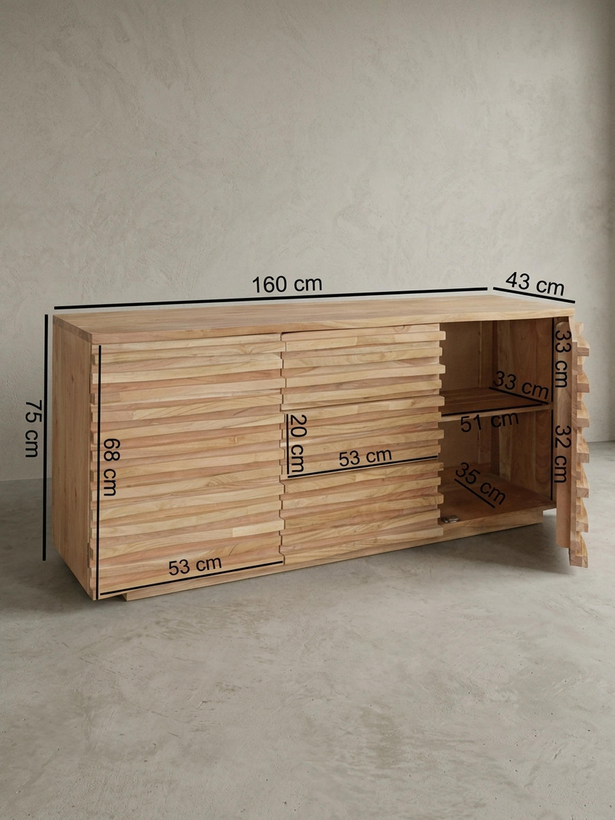 SIDEBOARD – Akazie Massivholz, 160x75x43 cm, mit Baumkante, Landhausstil - Braun, Akazienholz/Holz (160/75/43cm) - KADIMA DESIGN
