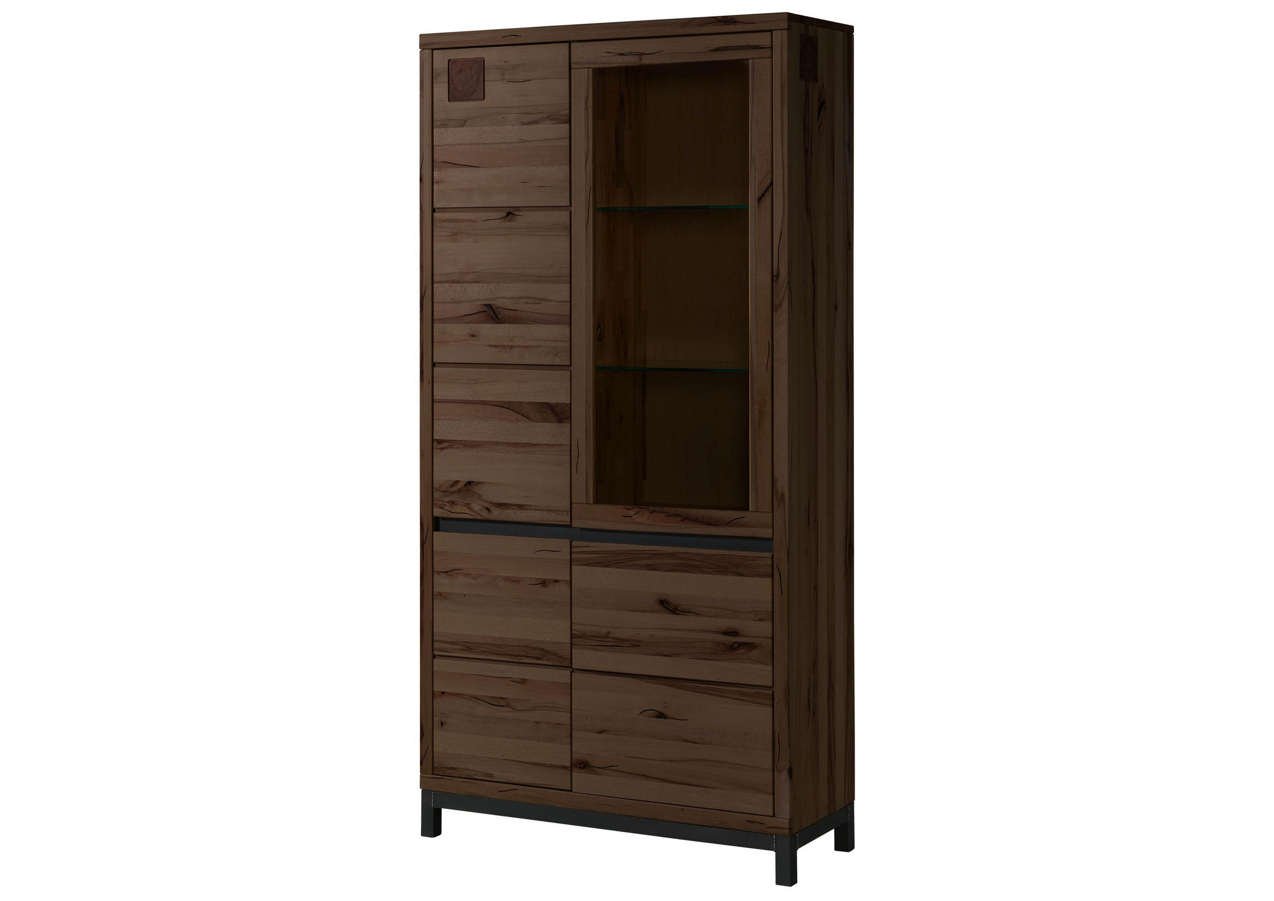 VITRINE Kernbuche 103x40x205 tabacco braun geölt VILLANDERS #201 - Dunkelbraun, Holz (103/205/40cm) - Massivmoebel24