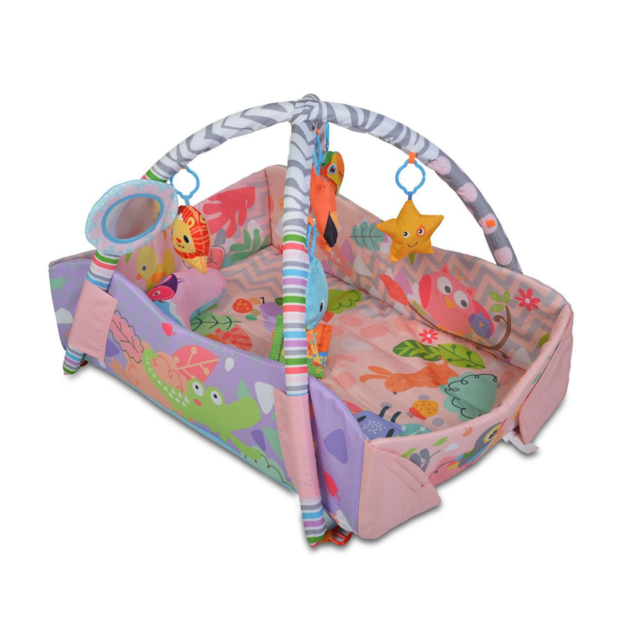 SPIELBOGEN 2 in 1 Oase pink 115 x 98 cm, Krabbeldecke, Kissen, Bällebad, abnehmbar, ab 6 Monate - Pink, Textil (98/50/115cm) - Moni