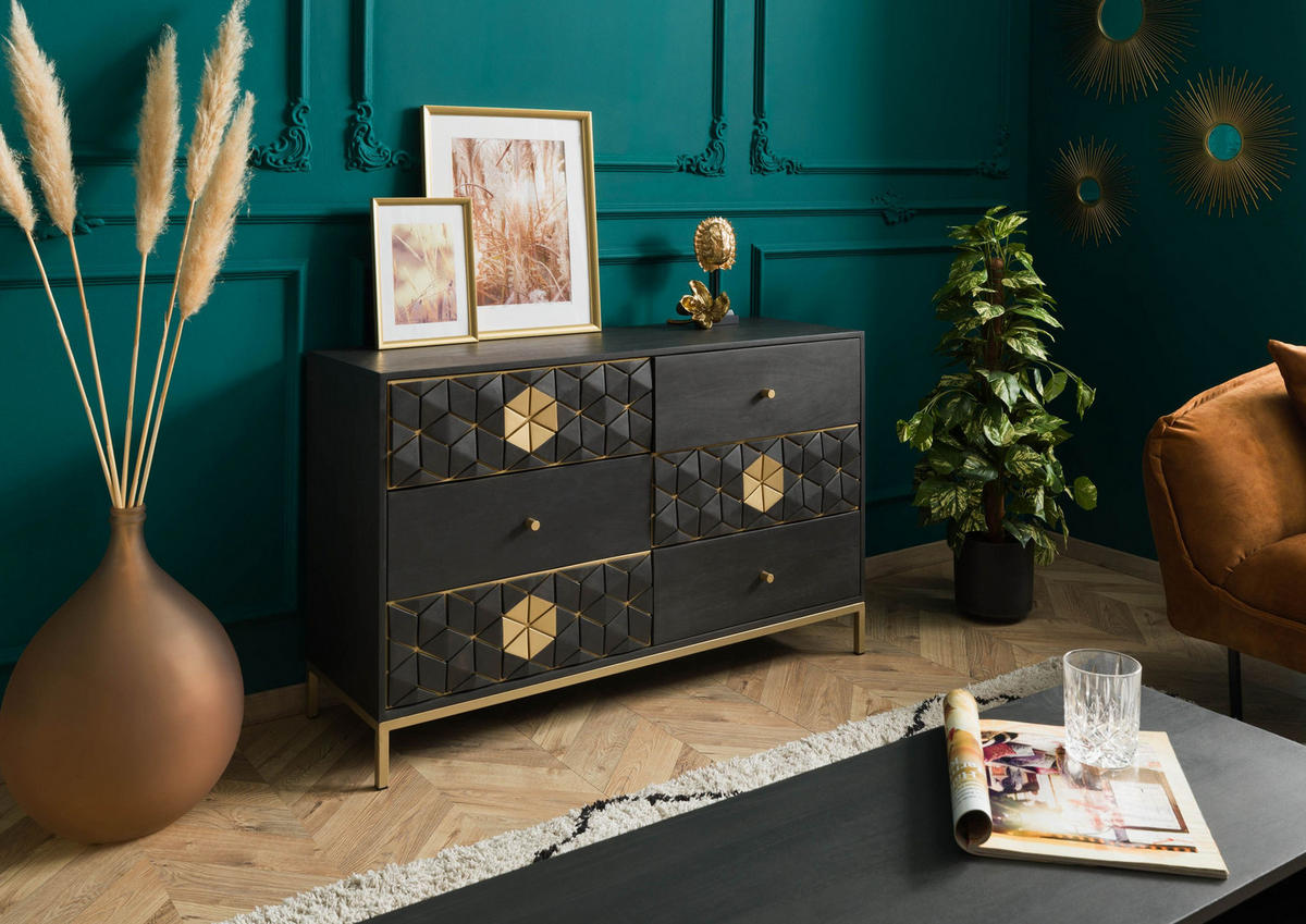 SIDEBOARD Mango 122x40x77 grau geölt DIAMOND #109 - Grau, Holz (122/77/40cm) - Massivmoebel24