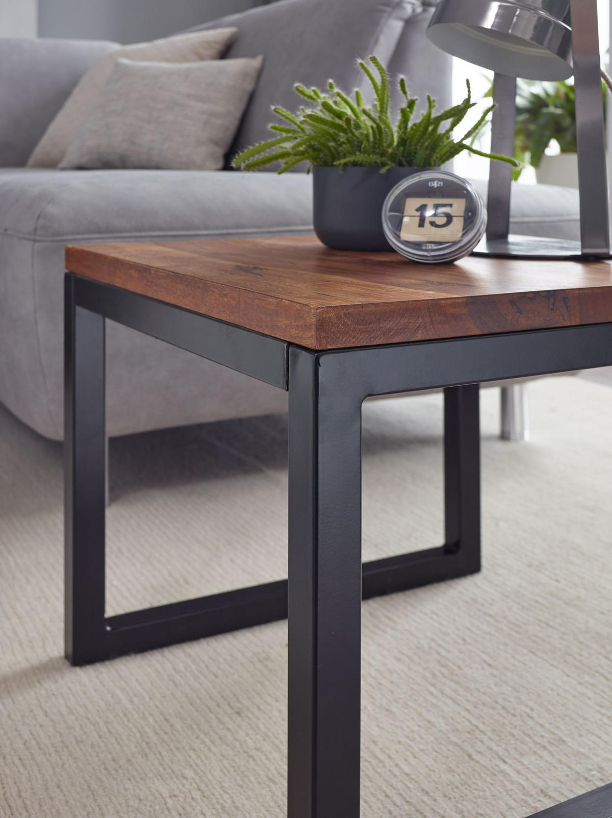 BEISTELLTISCH – Massivholz Braun rechteckig robust Industrial - Schwarz/Braun, Holz/Metall (45/45/40cm) - KADIMA DESIGN