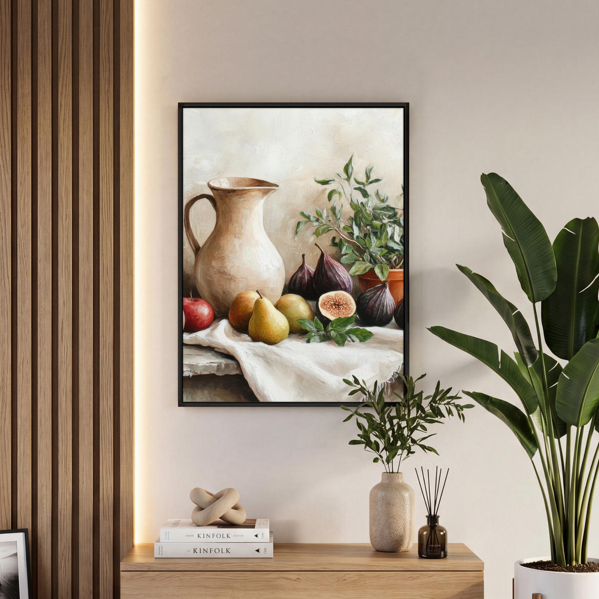 LEINWAND Bilder mit Rahmen - Obst - Kräuter - Ländlich - 60x80 - Naturfarben, Textil (60/80cm) - MuchoWow