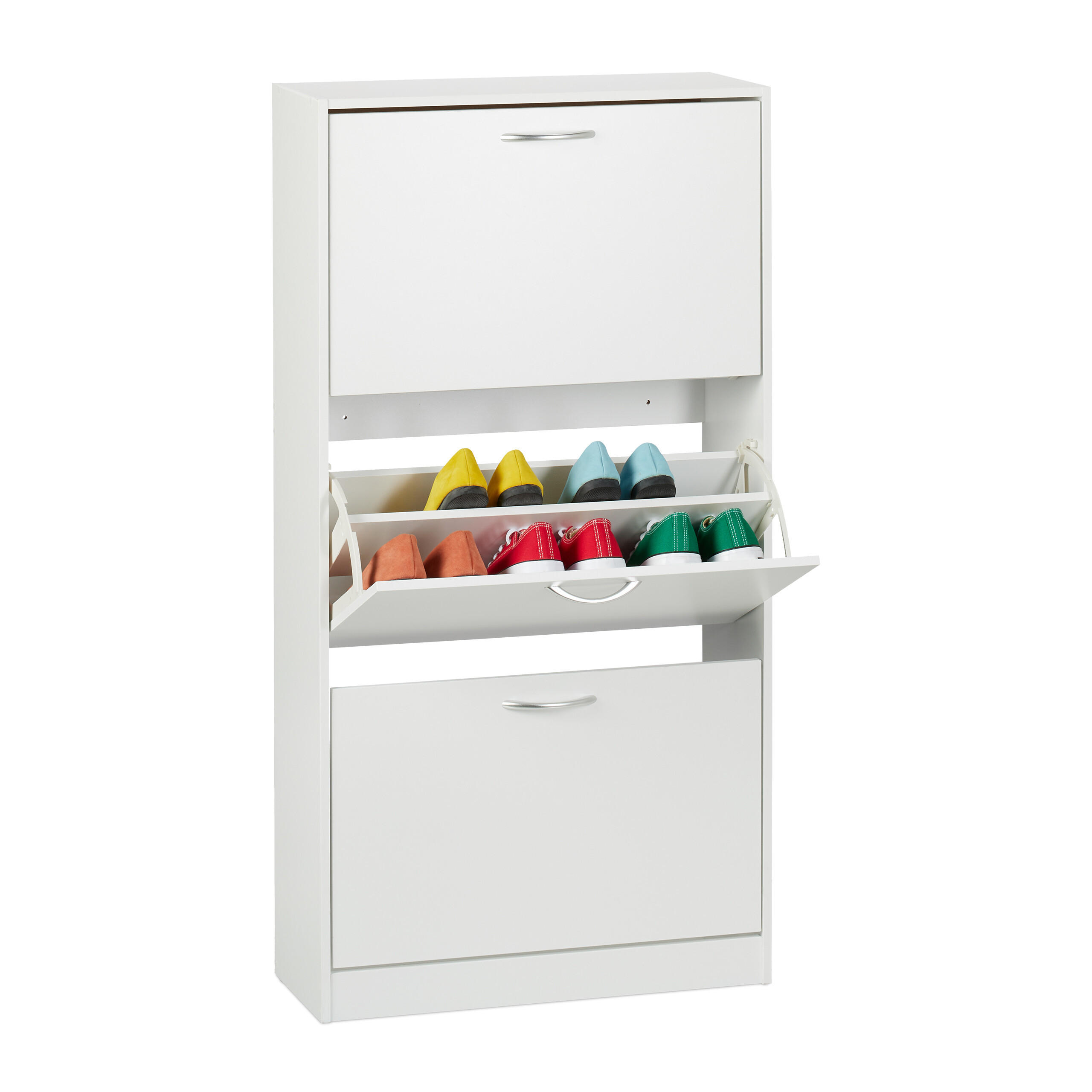 SCHUHSCHRANK - Silberfarben/Weiß, Holzwerkstoff/Kunststoff (60/116/24cm) - Relaxdays