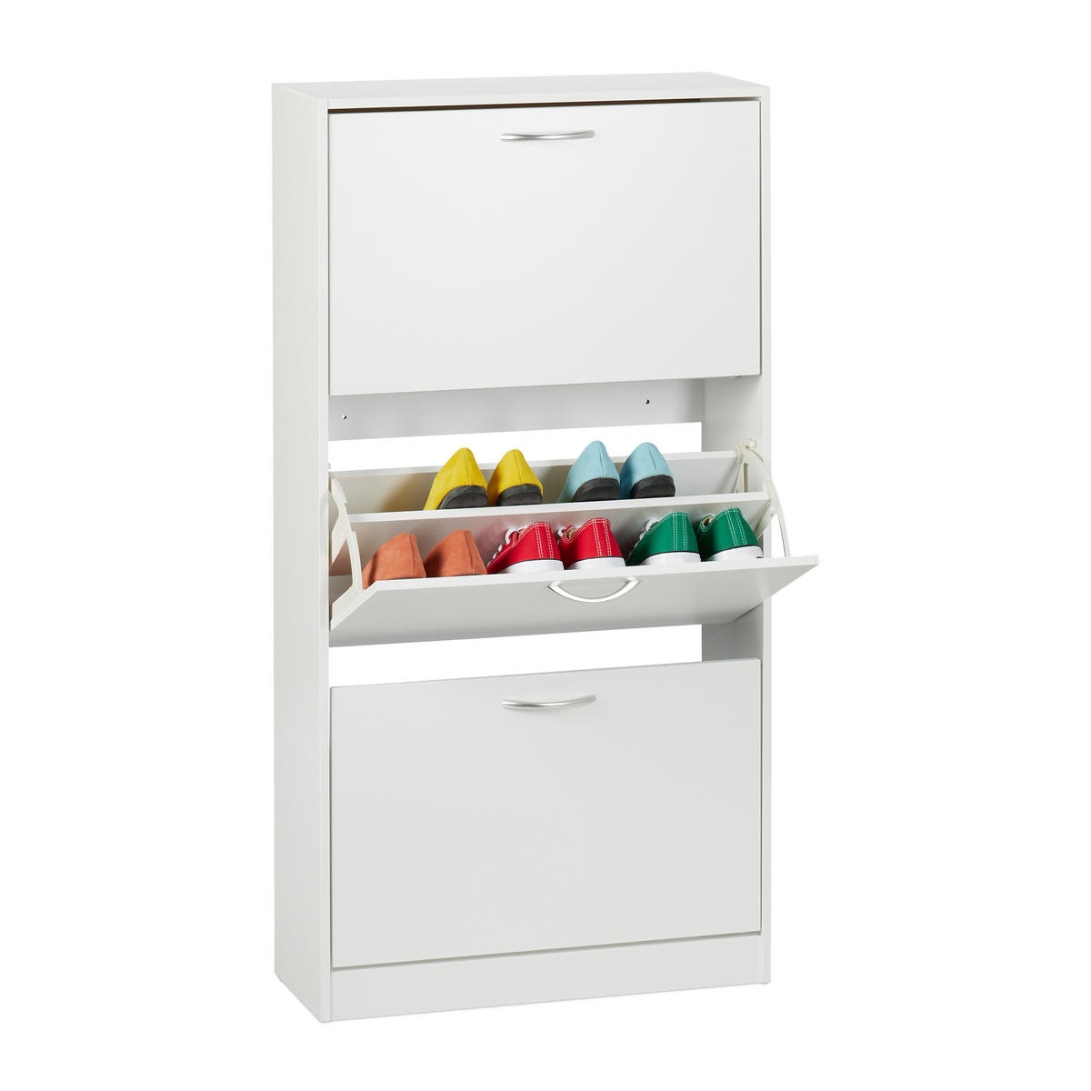 SCHUHSCHRANK - Silberfarben/Weiß, Holzwerkstoff/Kunststoff (60/116/24cm) - Relaxdays