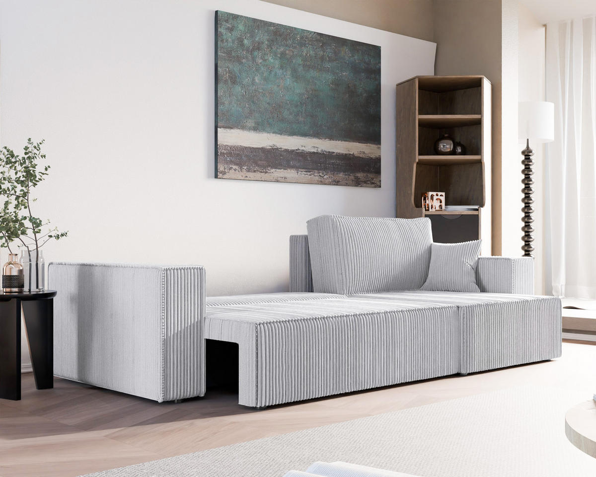 ECKSOFA mit Schlaffunktion und Bettkasten, Grau - Grau, Holzwerkstoff/Textil (145/276cm) - Idohome