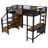 HOCHBETT 140/200 cm DE-32568 mit Schreibtisch und LED Schwarz - Schwarz, Metall (140/200cm) - ComfortXL