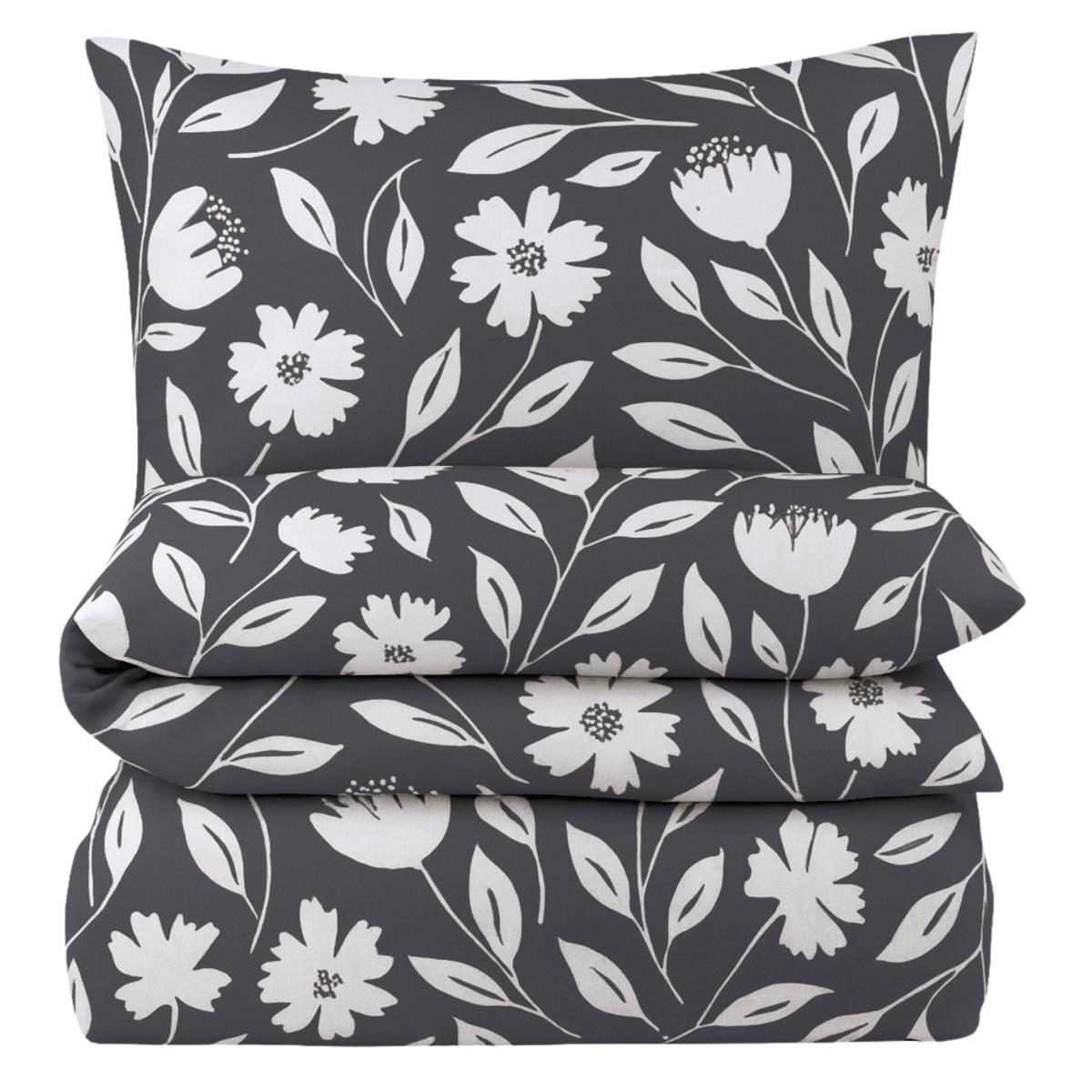 BETTWÄSCHE Mako Perkal 155x220 cm aus 100% Baumwolle mit Reißverschluss, Bettbezug Blumen 155 x 220 - Schwarz - Schwarz, Textil (155/220cm) - Carpe Sonno