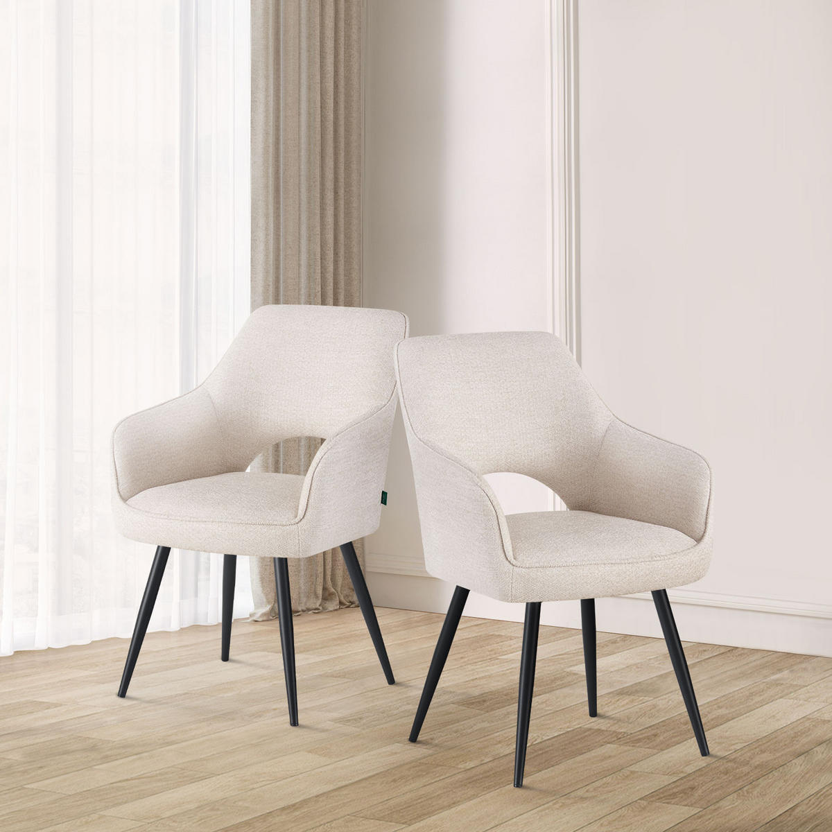 ESSZIMMERSTUHL THOMAS-RAYA 2er-Set 4-Fuss-Gestell - Schwarz/Weiß, Textil (57/86/63cm) - DUBI Möbel