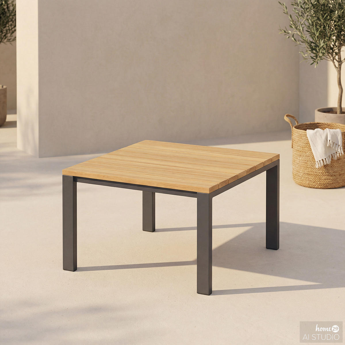 LOUNGETISCH - Aluminium / Eukalyptus massiv - Anthrazit / Braun - Braun/Grau, Holz/Metall (65/65/40cm) - home24