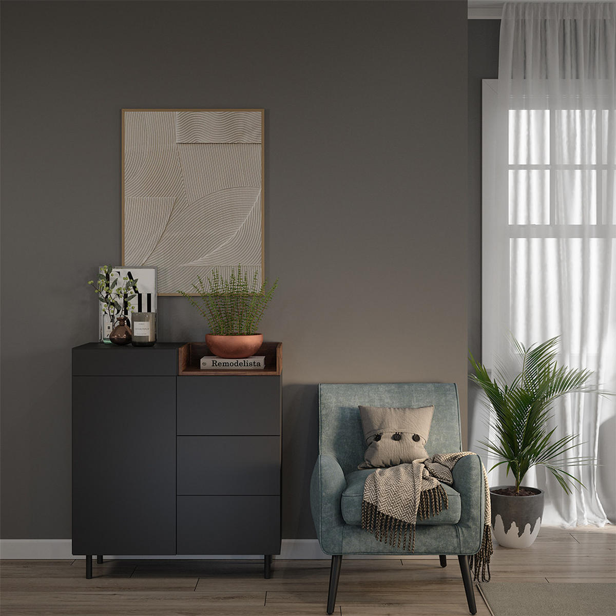 KOMMODE Anika Anthrazit 89 x 100 cm - Anthrazit, Holzwerkstoff (40/100/89cm) - Vicco