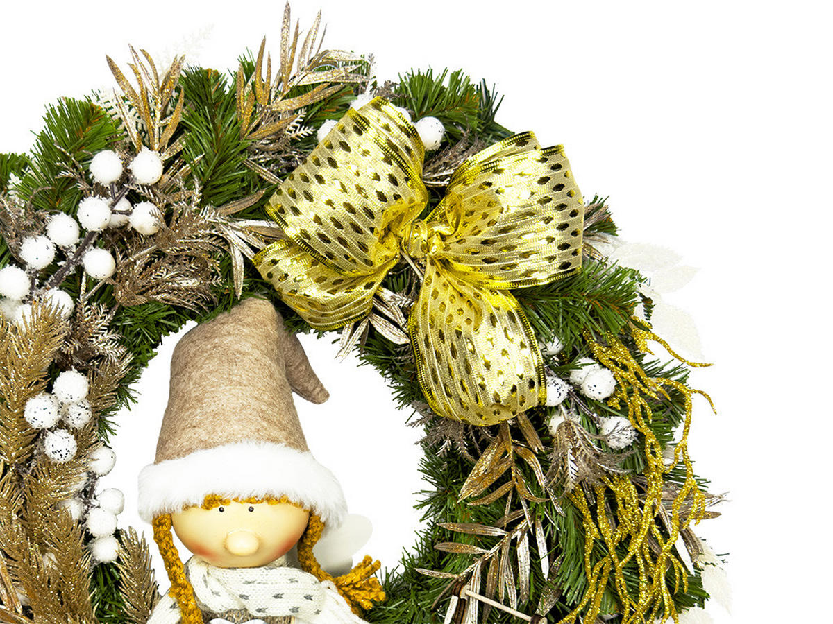 WEIHNACHTSKRANZ dekorierter ZAUBERHAFTE PUPPE, Ø 45 cm, zum Hängen oder Aufstellen - Champagner/Goldfarben, Kunststoff (45/50cm) - LAALU