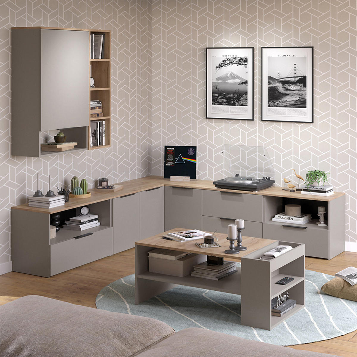 KOMMODE Wido Greige 80 x 50 cm mit 1 geschlossenem Fach - Greige/Sonoma Eiche, Holzwerkstoff (80/50/40cm) - Vicco