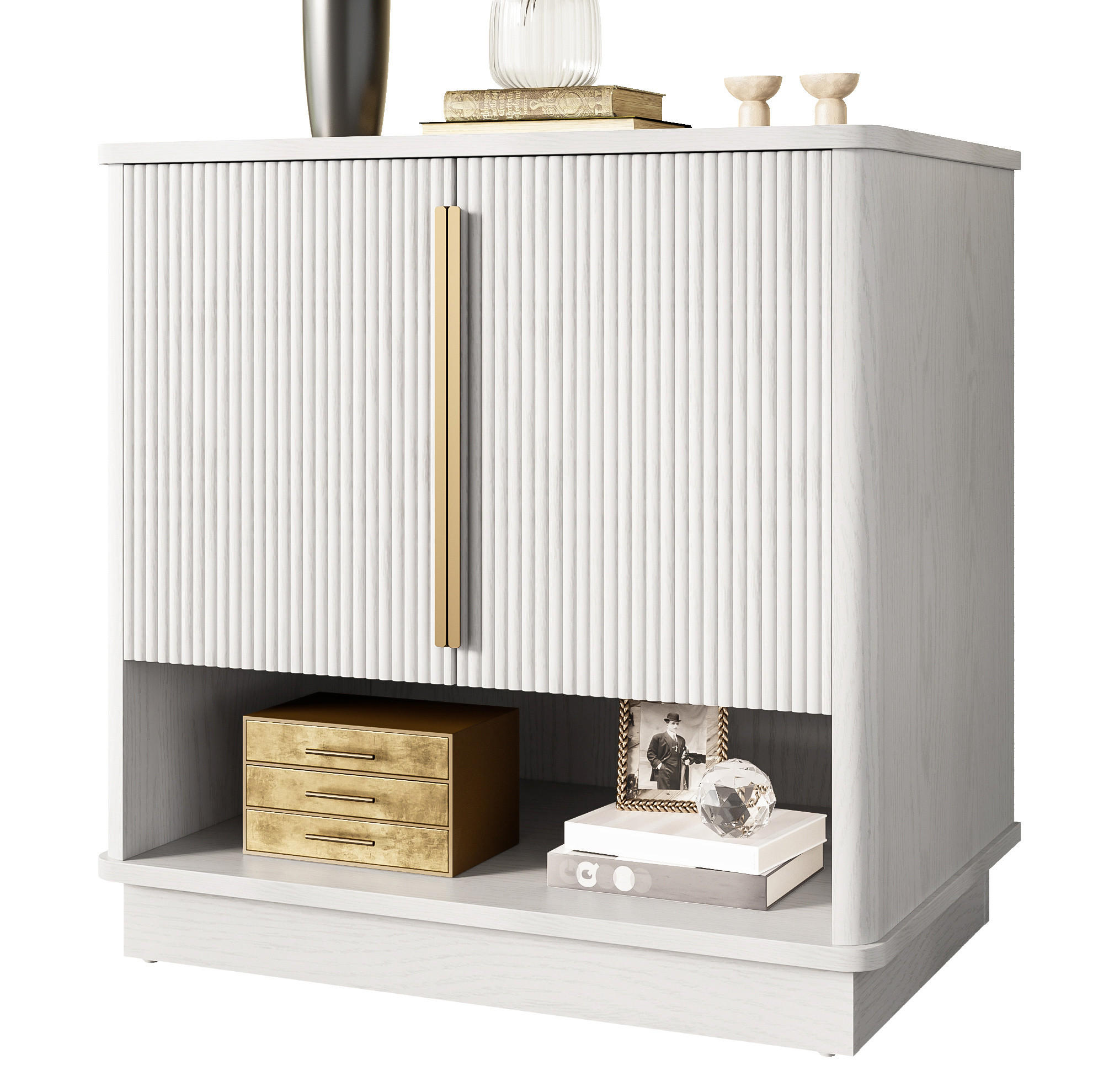 SCHUHSCHRANK 60/40/61 cm mit 2 Türen, offenem Fach und verstellbaren Einlegeböden aus MDF, Weiß in Holzoptik - Weiß, Holzwerkstoff (60/61/40cm) - Redom