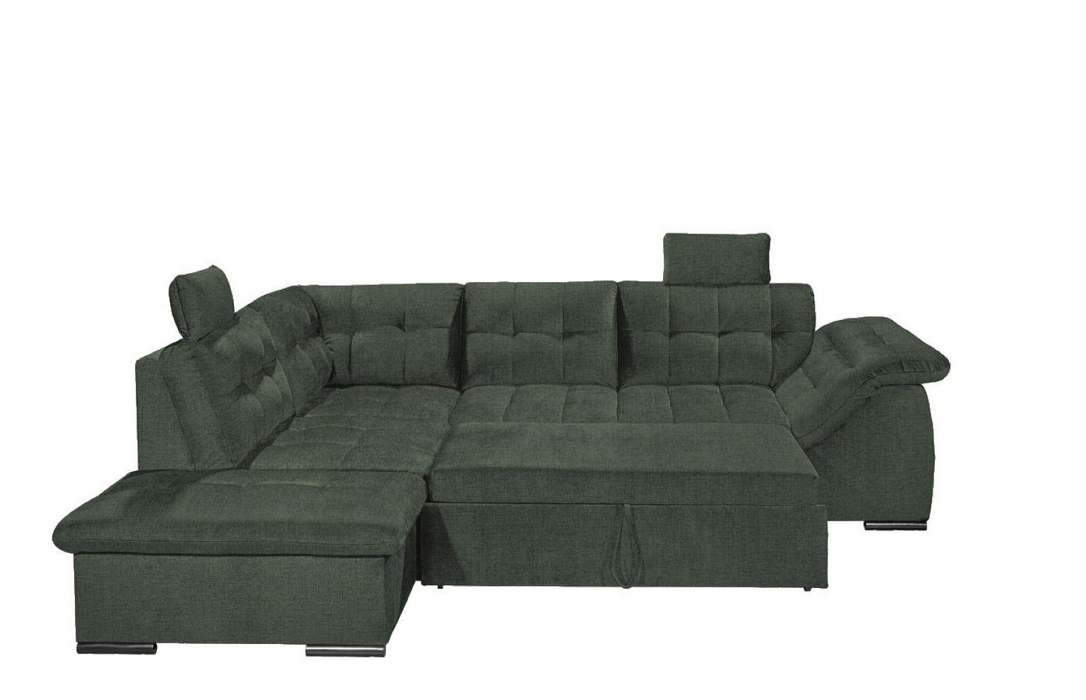 ECKSOFA mit Schlaffunktion und Bettkasten, verstellbare Armlehnen - Grün, Textil (217/283cm) - ed exciting design