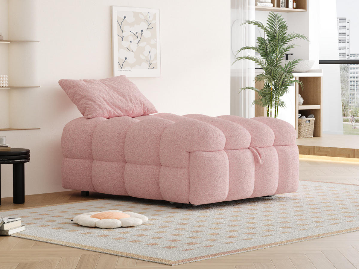BETT 183/76/42 cm Rosa aus Teddy mit 2-in-1-Funktion - Rosa, Textil (70/180cm) - OKMYHOME