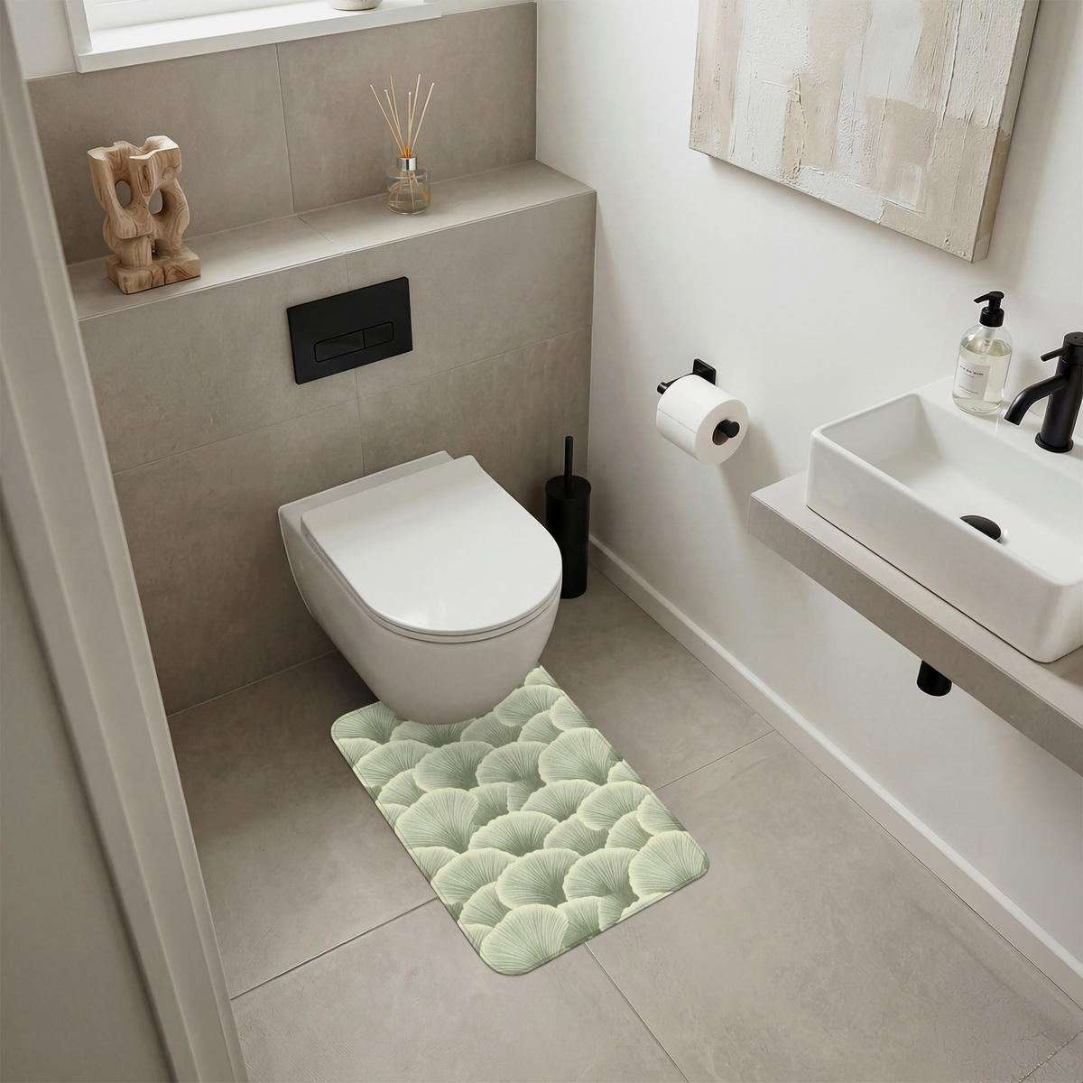 WC PŘEDLOŽKA Vějíř - list - zelený 40x60 cm - pastelově zelená, textil/plast (40/1cm) - OnlyWow