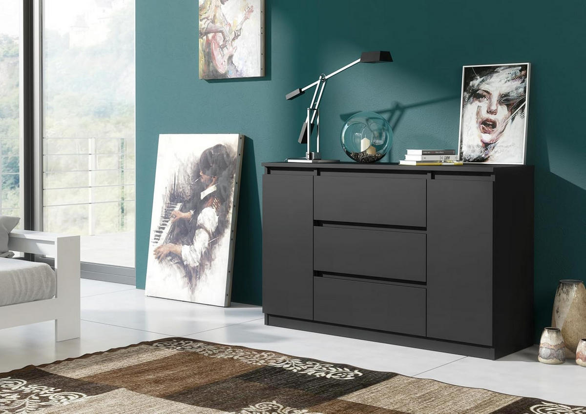 KOMMODE 120 Schwarz 120x39x78,5 cm - Schwarz, Holzwerkstoff (120/78.5/39cm) - Mobelsta