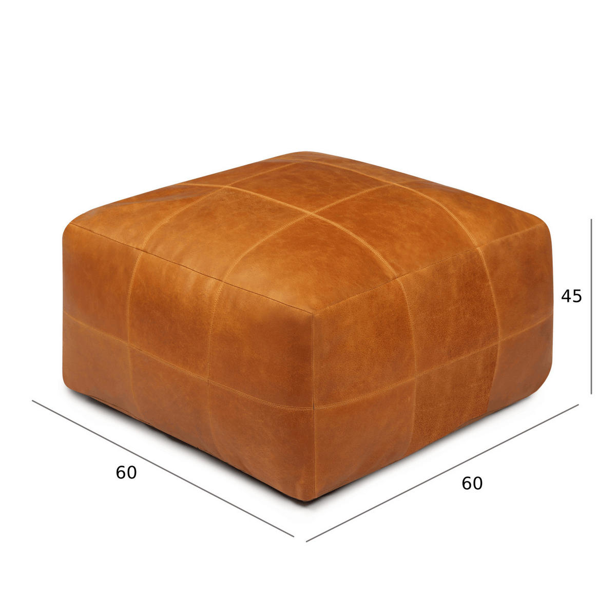 POUF 60/60/45 cm Echtleder Cognacbraun - Braun, Leder (60/45/60cm) - Furnhouse