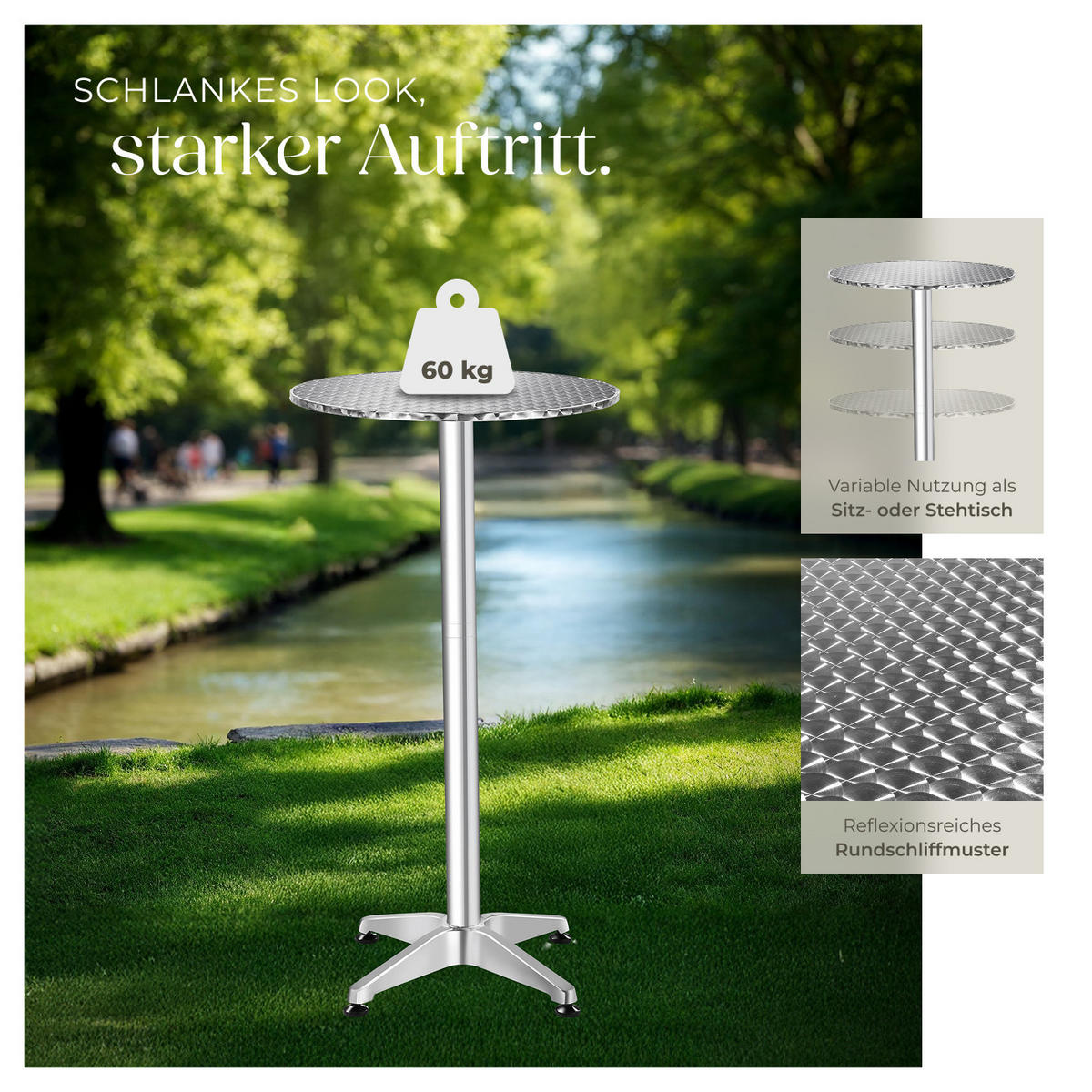 STEHTISCH Frederic,60 x 70/110 cm,grau - Grau, Metall (60/114/60cm) - tectake