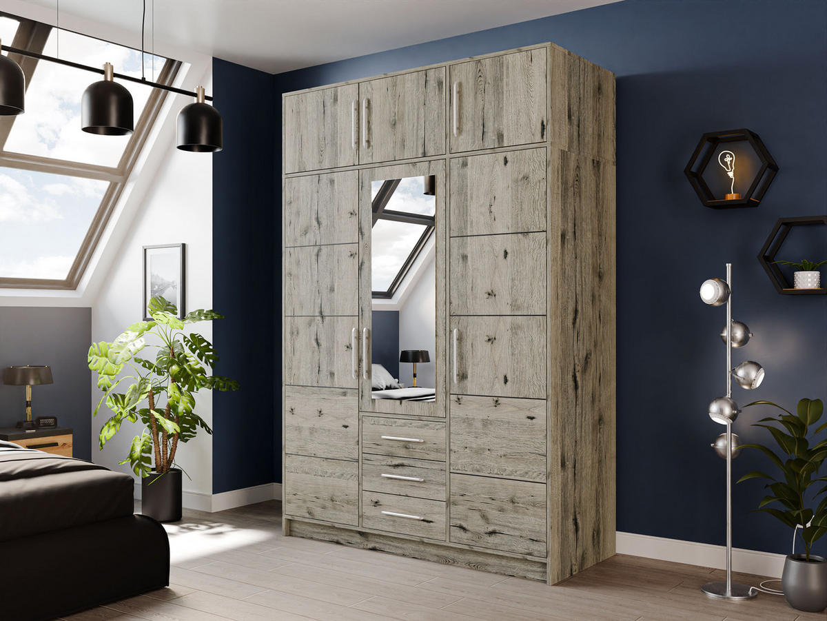 DREHTÜRENSCHRANK Bali D3 mit Schrankaufsatz - Silberfarben/Naturfarben, Holzwerkstoff/Kunststoff (58/245/147cm) - MIRJAN24