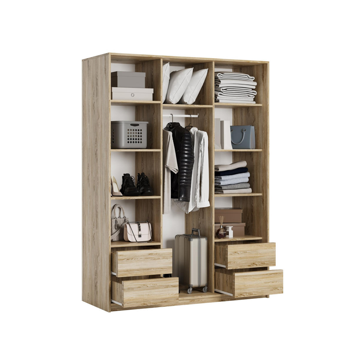 SCHWEBETÜRENSCHRANK VARO 150/205/60 cm 3-türig mit Spiegel Sonoma Eiche - Sonoma Eiche, Holzwerkstoff (150/205/60cm) - MASSENO