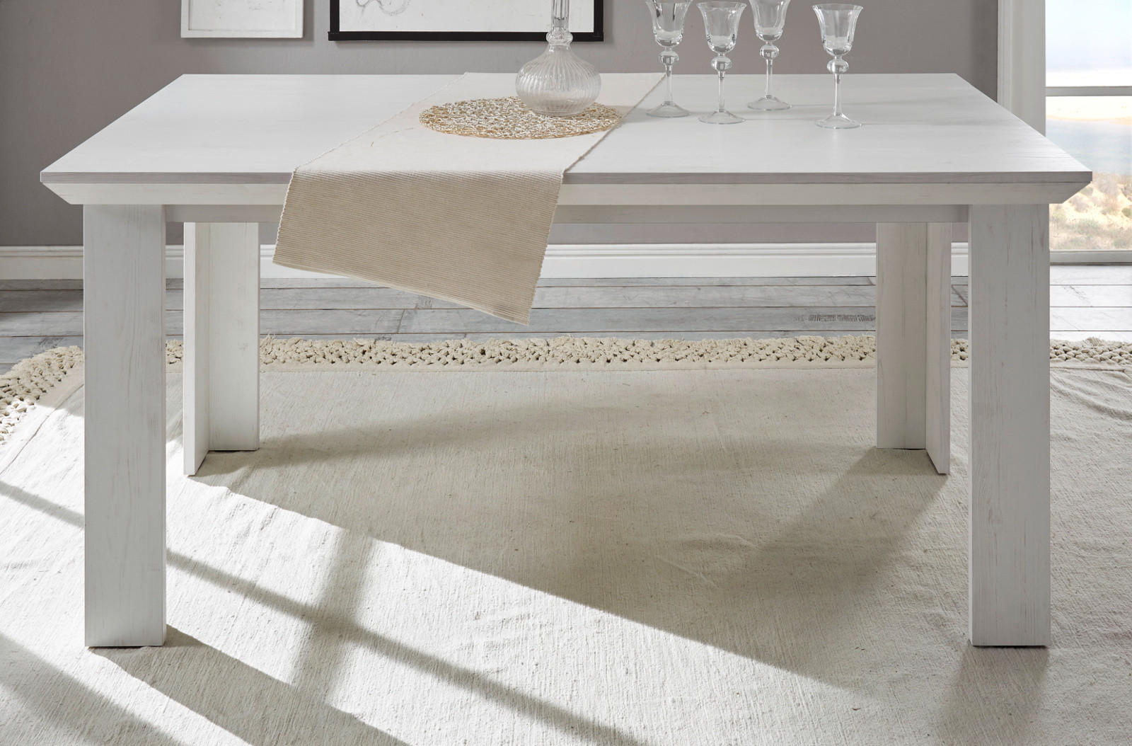 Thumbnail - Furn.Design Esstisch, Weiß, Holzwerkstoff, Nachbildung,Pinie, Uni, Holz Optik, Rechteckig, 88x76x158 cm, Esszimmer, Tisc...