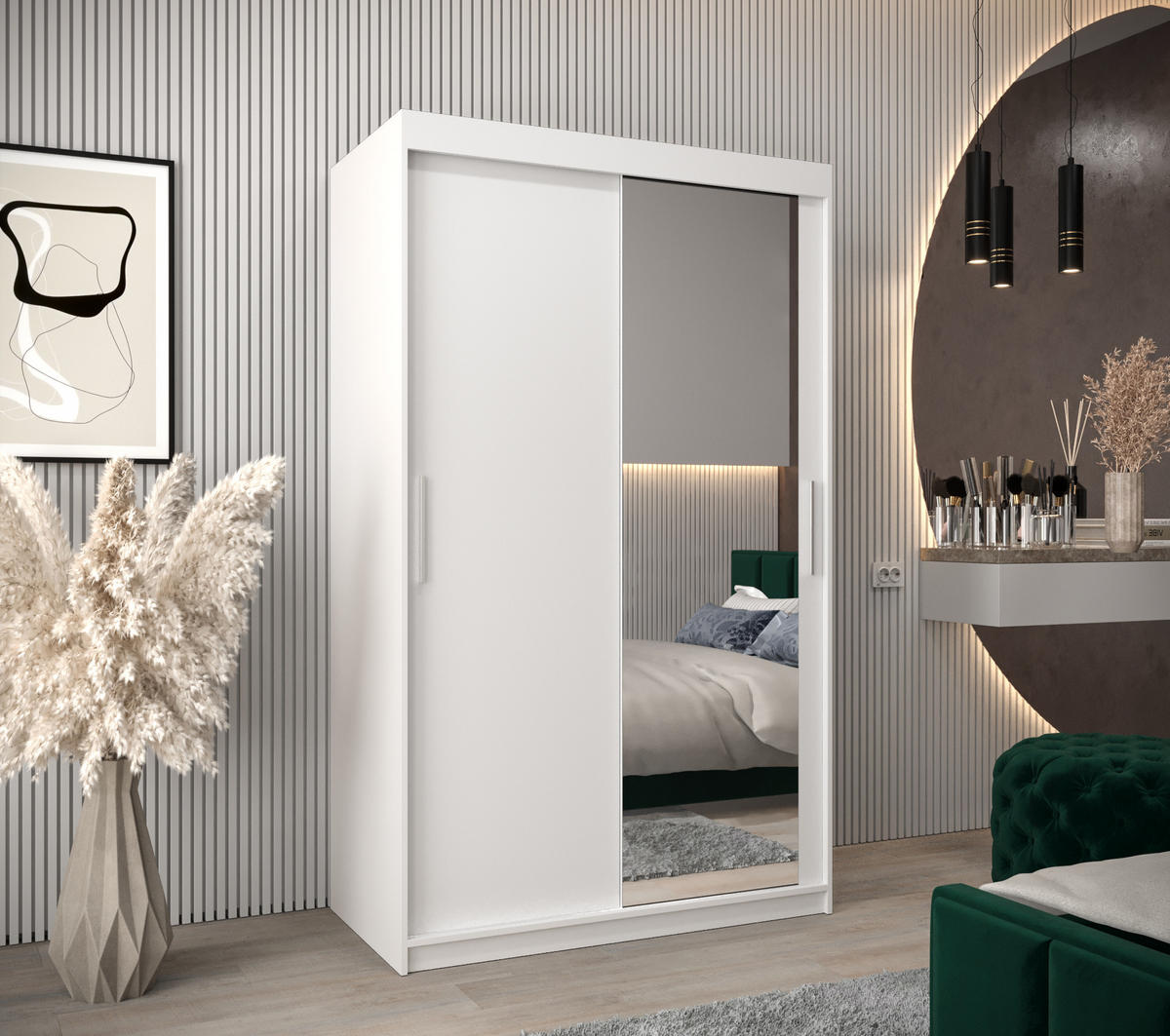 SCHWEBETÜRENSCHRANK 200/120/62 2-türig - Silberfarben/Weiß, Holz/Kunststoff (120/200/62cm) - MÖBEL KRYSPOL