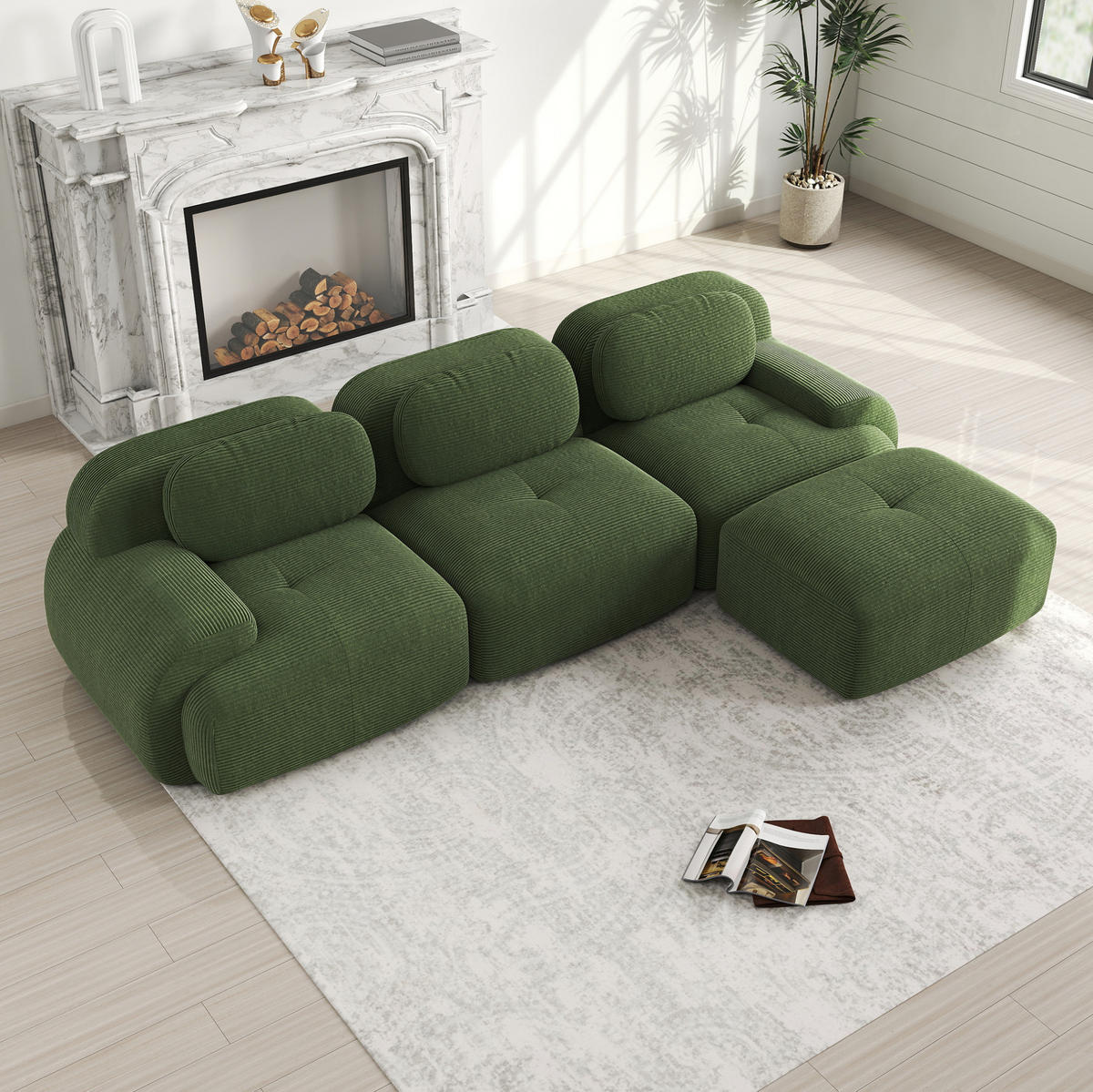 ECKSOFA modular rahmenlos Cord Green - Grün, Kunststoff (178/298.1cm) - Meubliv