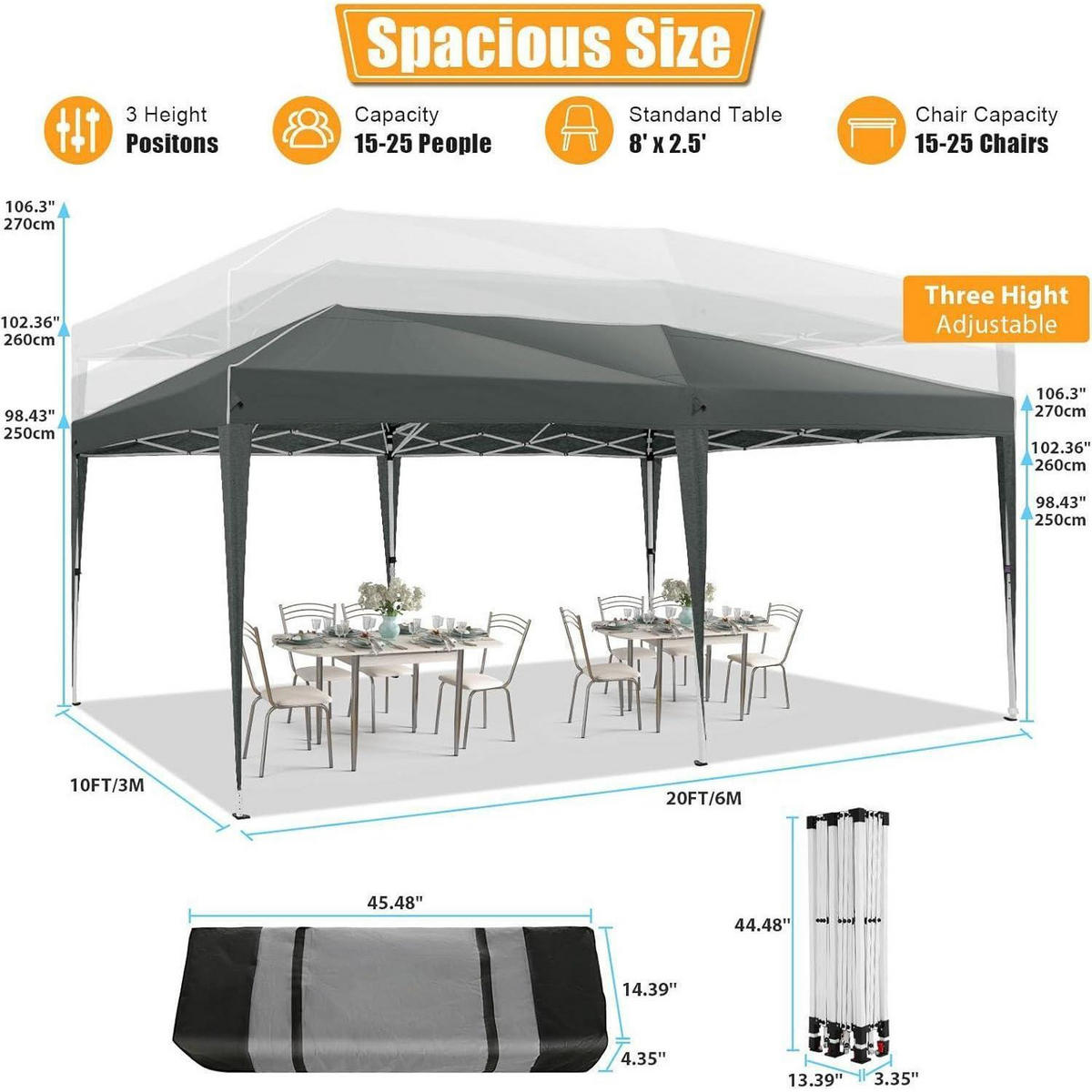 FALTPAVILLON 3x6m Nebliges Grau mit Seitenwänden - Grau, Metall (22/42/118cm)