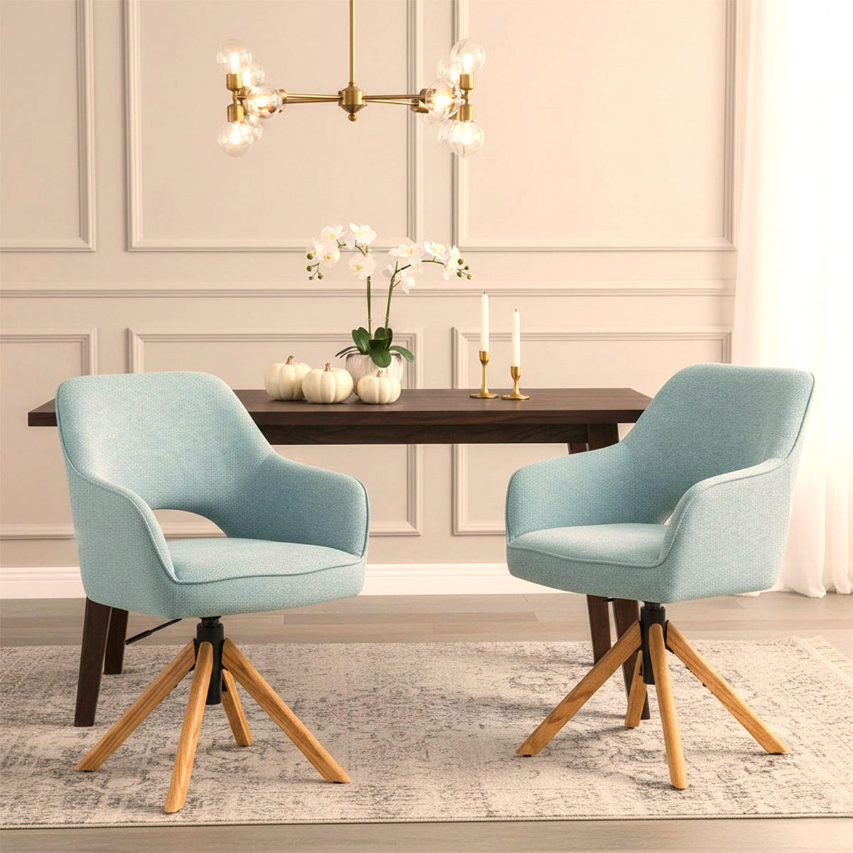 BÜROSTUHL Mika-Amia - Honigeiche/Hellblau, Eichenholz/Holz (60/88/65cm) - DUBI Möbel